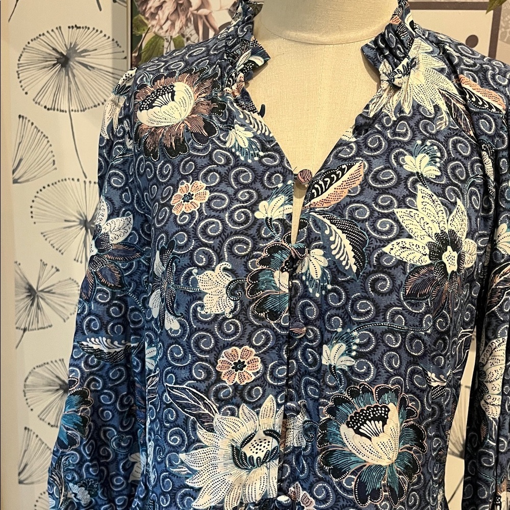 Loft XS Floral Blue Dress - Picture 2 of 2